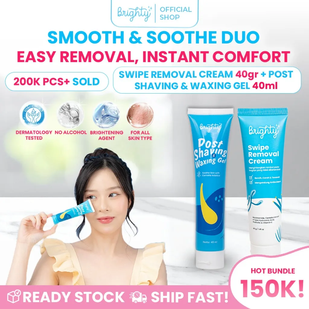 Brighty Swipe Removal Cream X Post Shaving & Waxing Gel Perontok Bulu Anti Iritasi