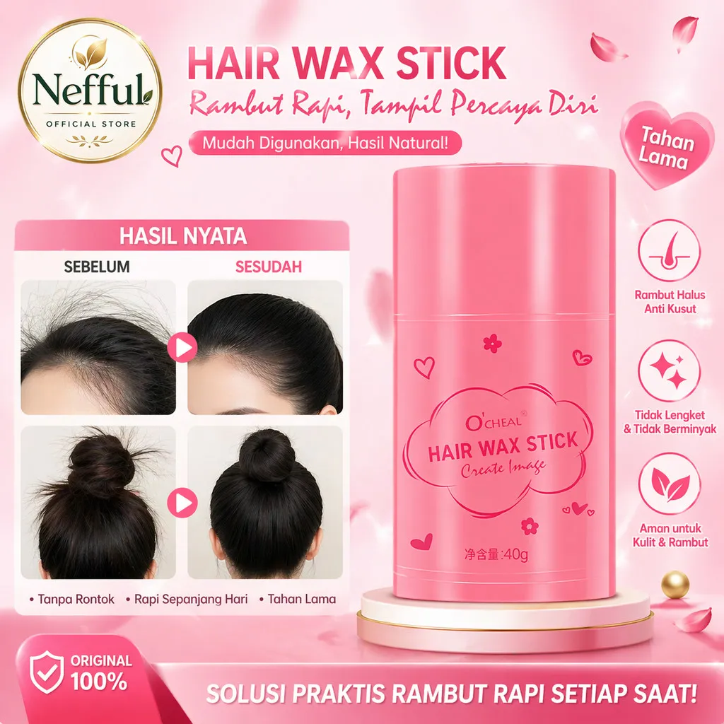Nefful Magic Hair Wax Stick Rambut Anak & Dewasa – Styling Rambut Instan, Rapikan Anak Rambut & Flyaway, Tidak Lengket, Tahan Lama Seharian, Mudah Dipakai, Rambut Rapi Sekejap Anti Kusut Unisex