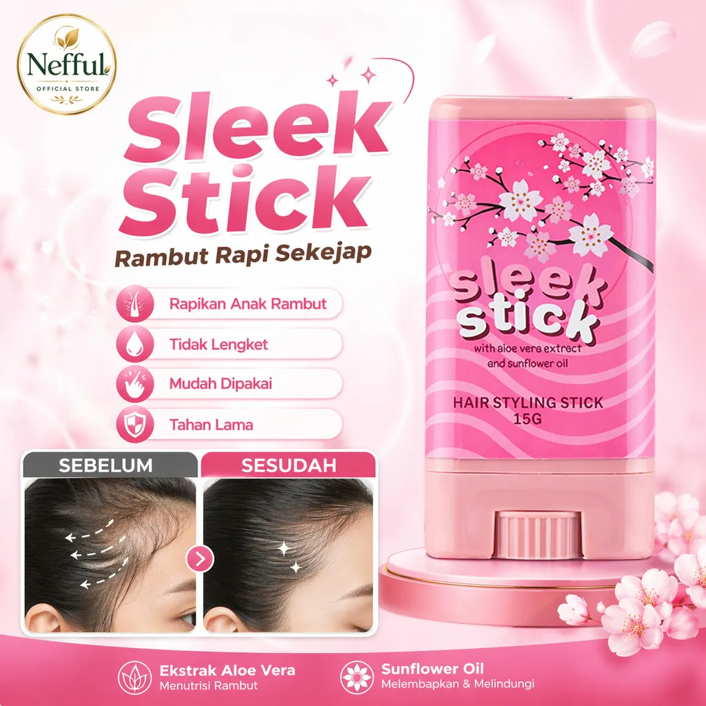 Nefful Sleek Stick HAIR WAX STICK STIK LILIN RAMBUT Tahan Kelembapan HAIR STYLING STICK BALM UNTUK RAMBUT RAPI   Rapikan Anak Rambut Hair Anti Frizz Tidak Lengket Tahan Lama Aloe Vera Sunflower Oil Hair Wax Stick Long menata merapikan rambut 