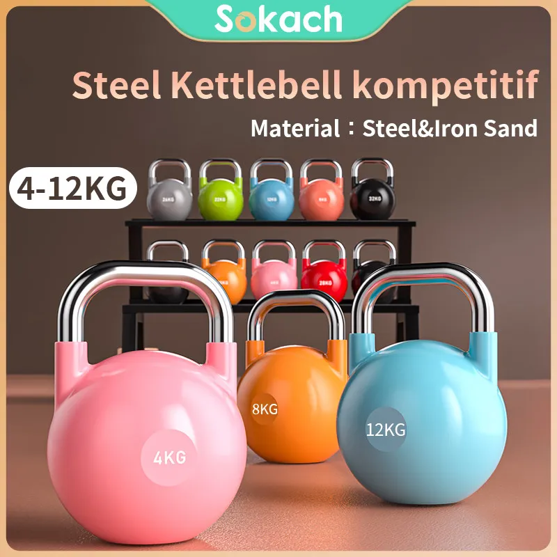 Kettlebell 4kg-12kg Kompetisi Alat Fitness Angkat Beban Baja Tahan Karat BB