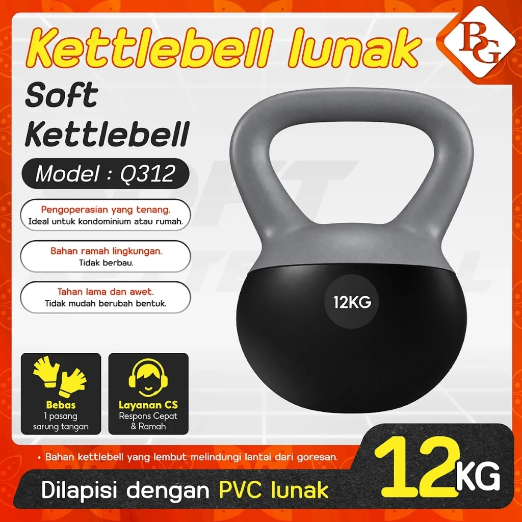 Bettergrow Kettlebell Lunak Black | Peralatan Kebugaran Rumah | Neoprene Soft Kettlebell Gym Otot