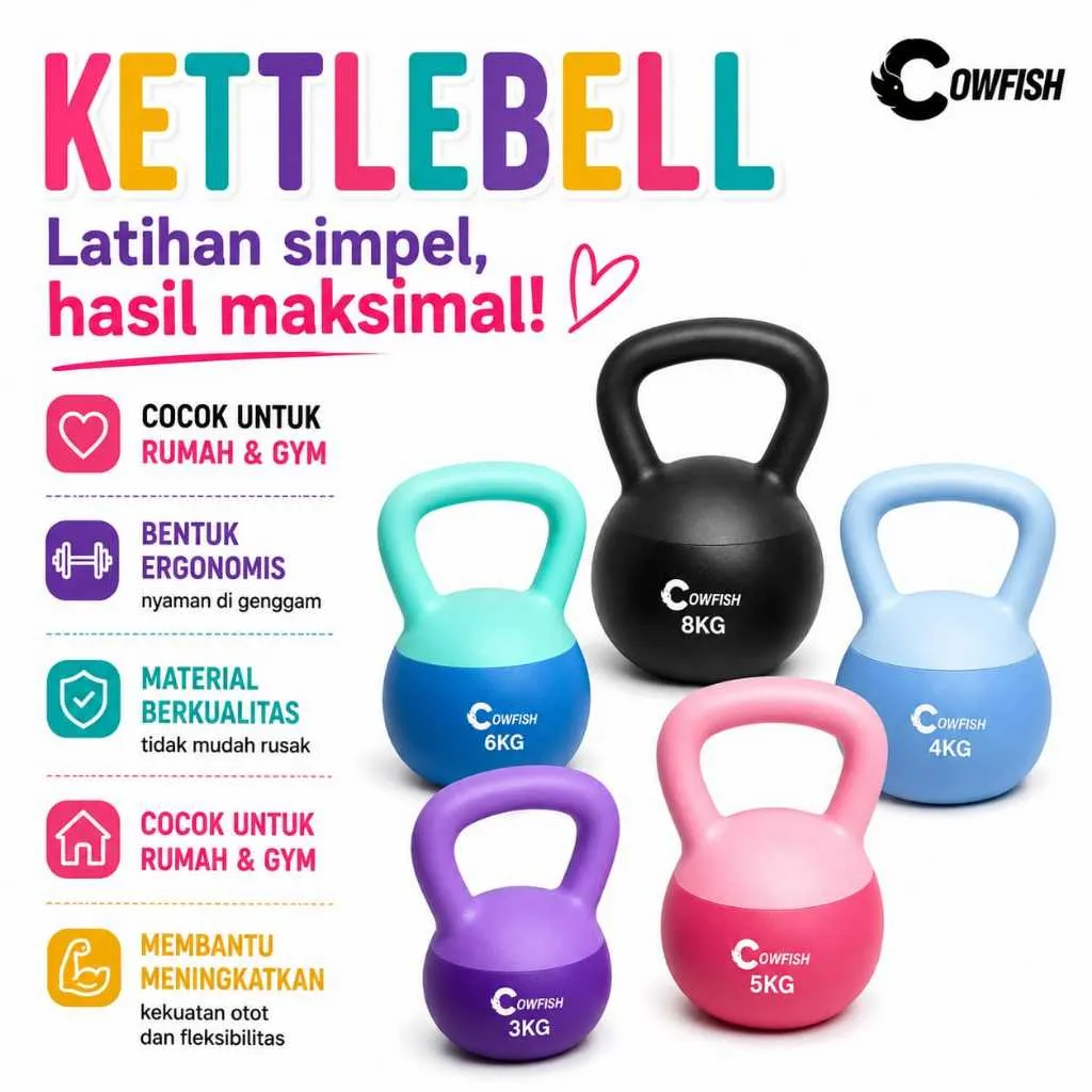 KETTLEBELL COWFISH 2/2,5/3/4/5/6/8/10KG Dumbell GYM FITNESS SPORT OLAHRAGA