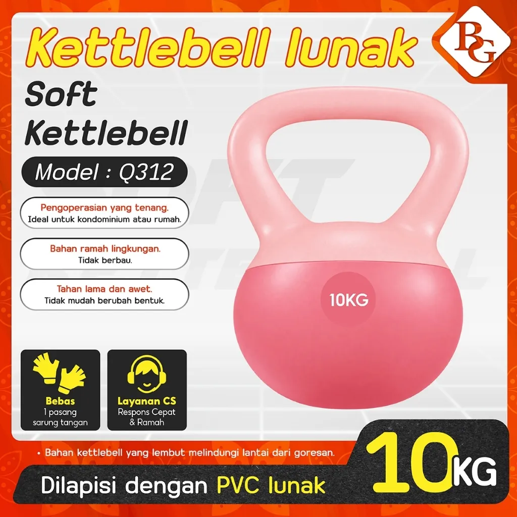 Bettergrow Kettlebell Lunak Pink Biru Ungu Black | Peralatan Kebugaran Rumah | Neoprene Soft Kettlebell Gym Otot 10 KG