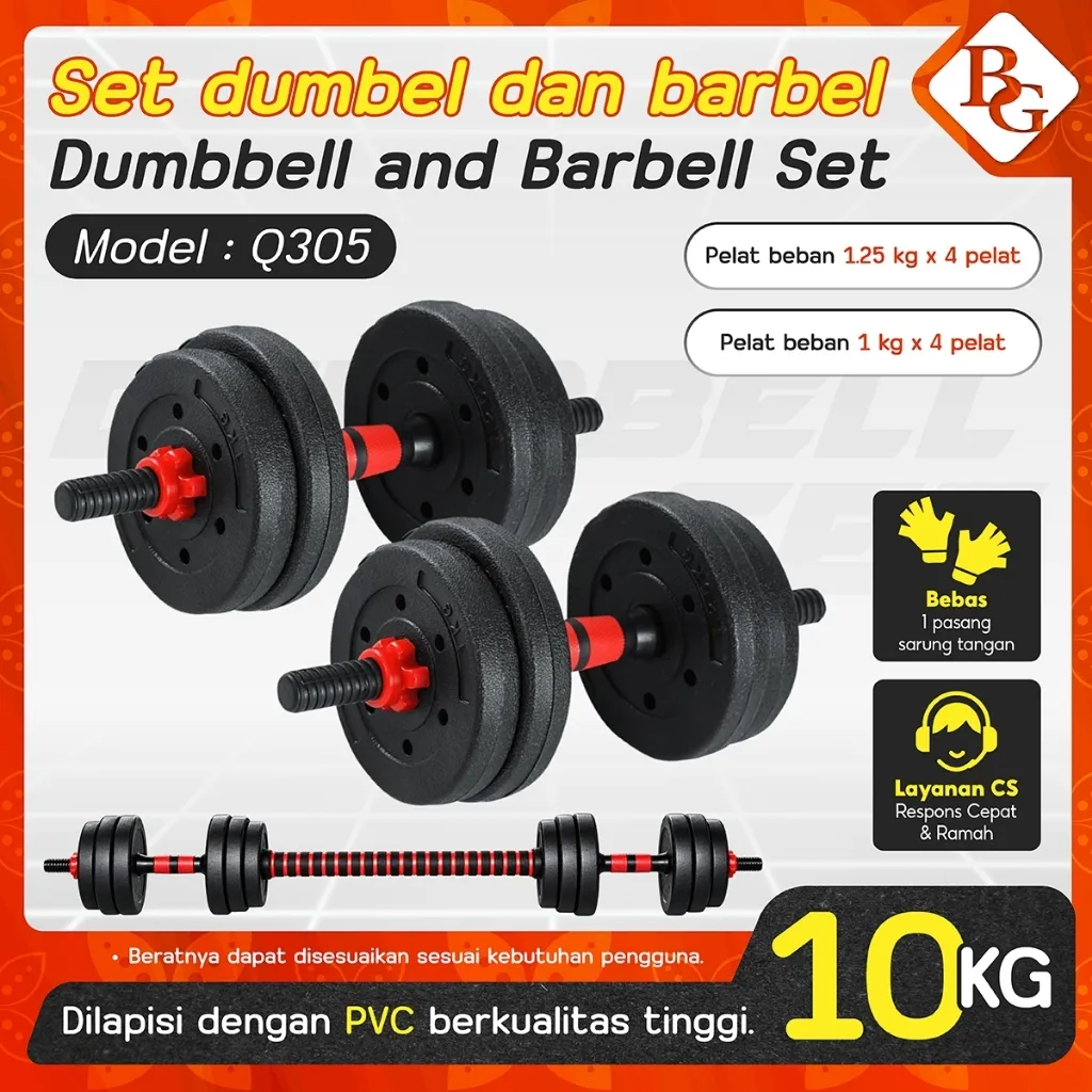 Better Sport Dumbbell Set Kettelbell Handle 10Kg Alat Olahraga Beban Angkat Besi Fitness Barbel Set