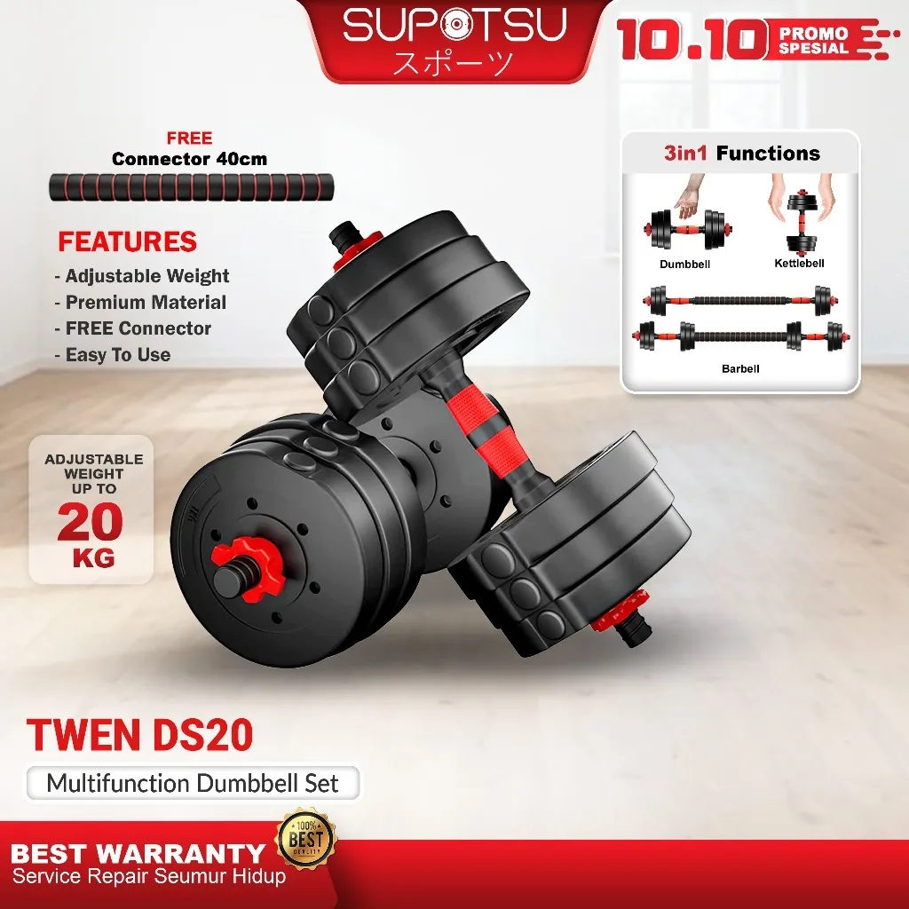 TWEN Dumbbell Set 20kg DS20 DK20 Kettlebell Peralatan Fitness