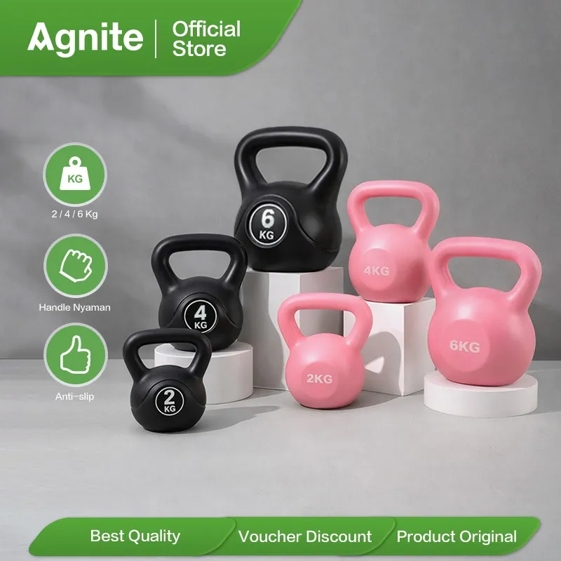Agnite Kettlebell 2kg 4kg 6kg Hitam Pink / Barbel Dumbell Alat Latihan Beban Gym ER069 ER070 ER071