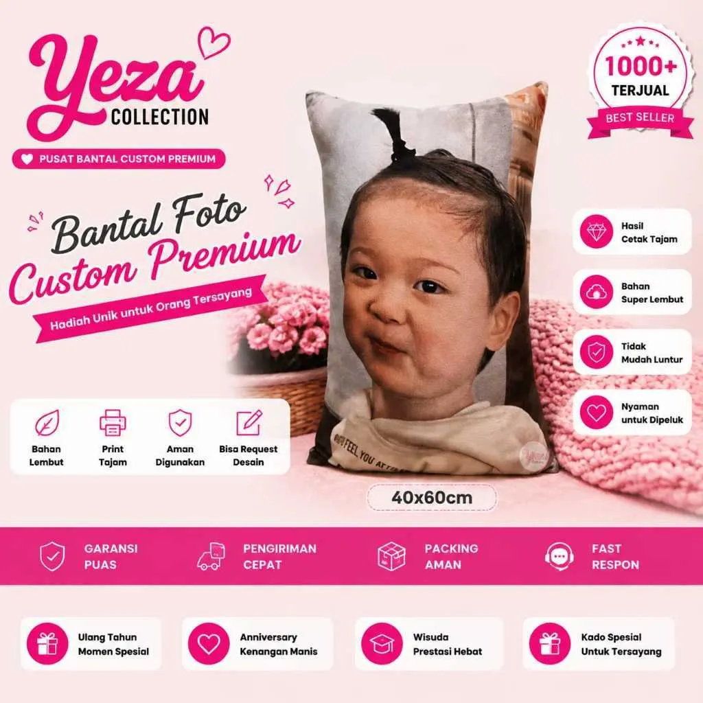Bantal Foto Ukuran 40x60 Full Foto Gratis jasa Editing Cocok Untuk Hadiah