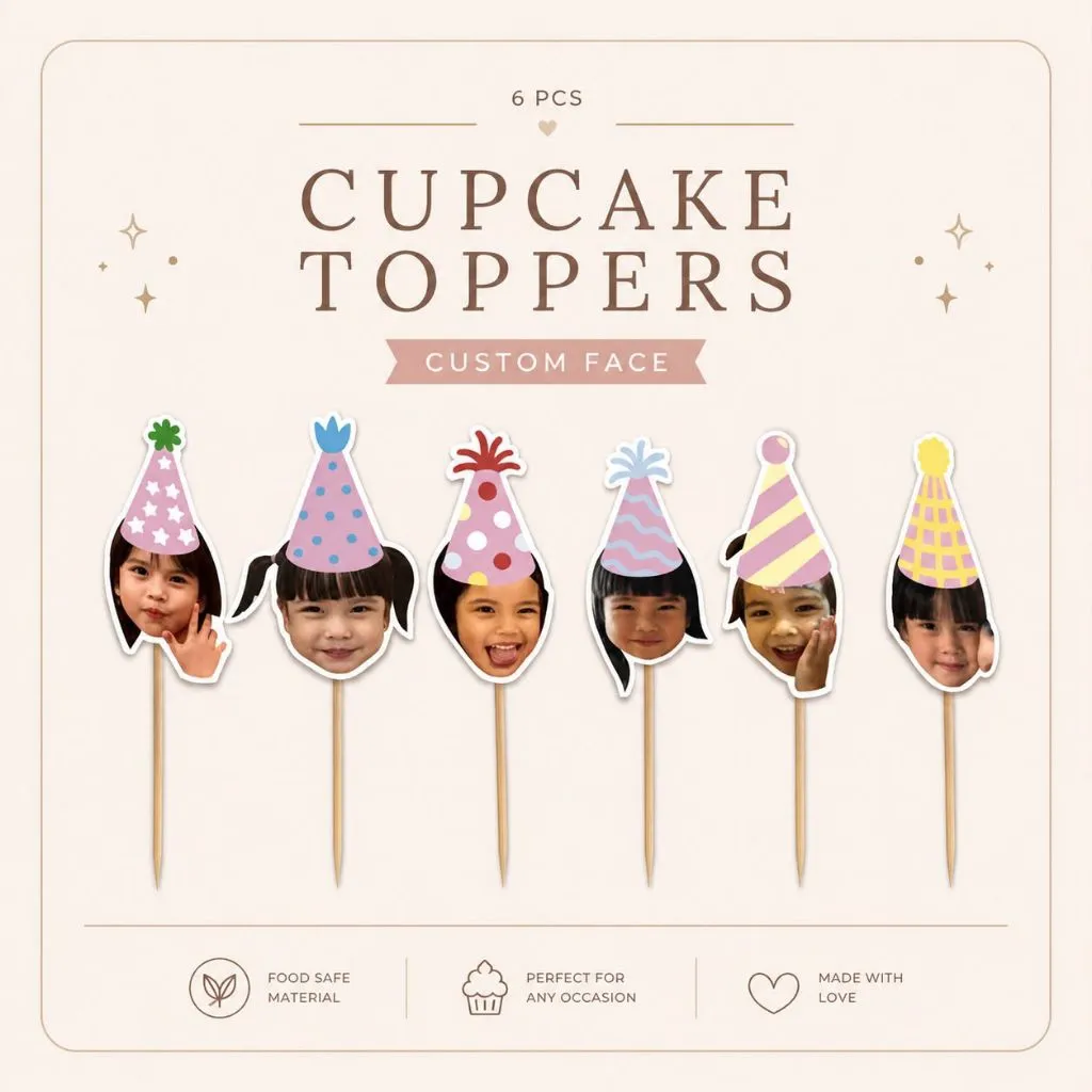 ( PRODUK PALING LARISSS) Custom Cake Topper Wajah Ulang Tahun Free Editing 3 Foto dapat 6 Pcs Party