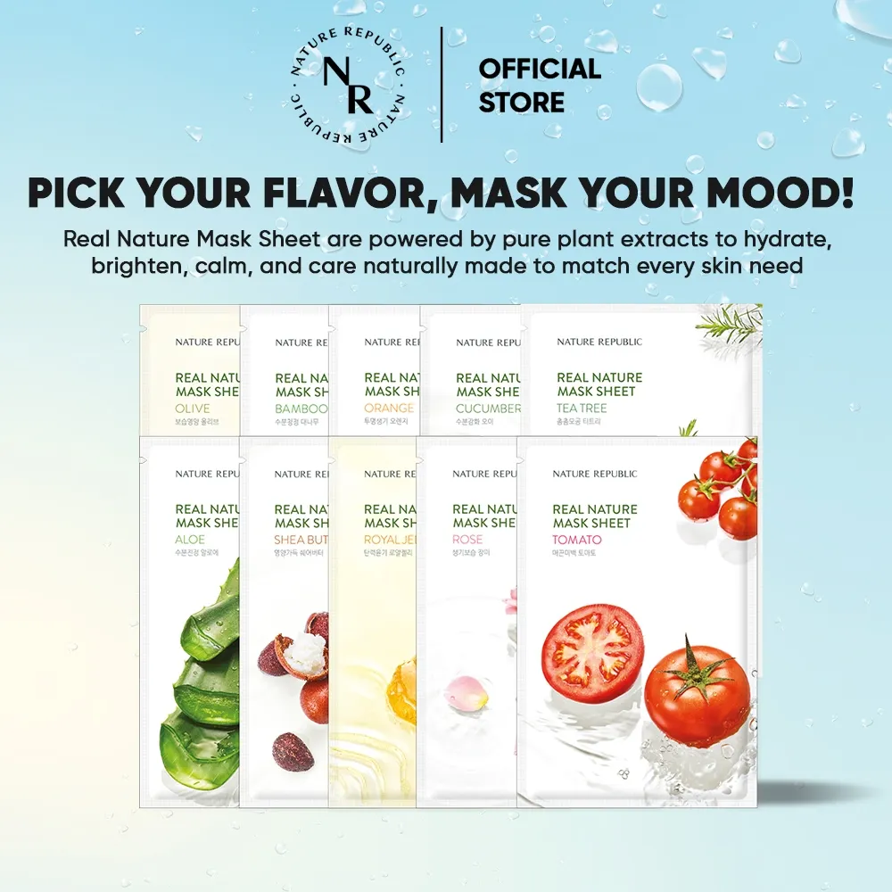 NATURE REPUBLIC Real Nature Mask Sheet | Aloe Vera Mask, Soothing, Moisturizing, Brightening, Anti-Aging, Hydrating, Pore Care, Oil Control Sheet Mask