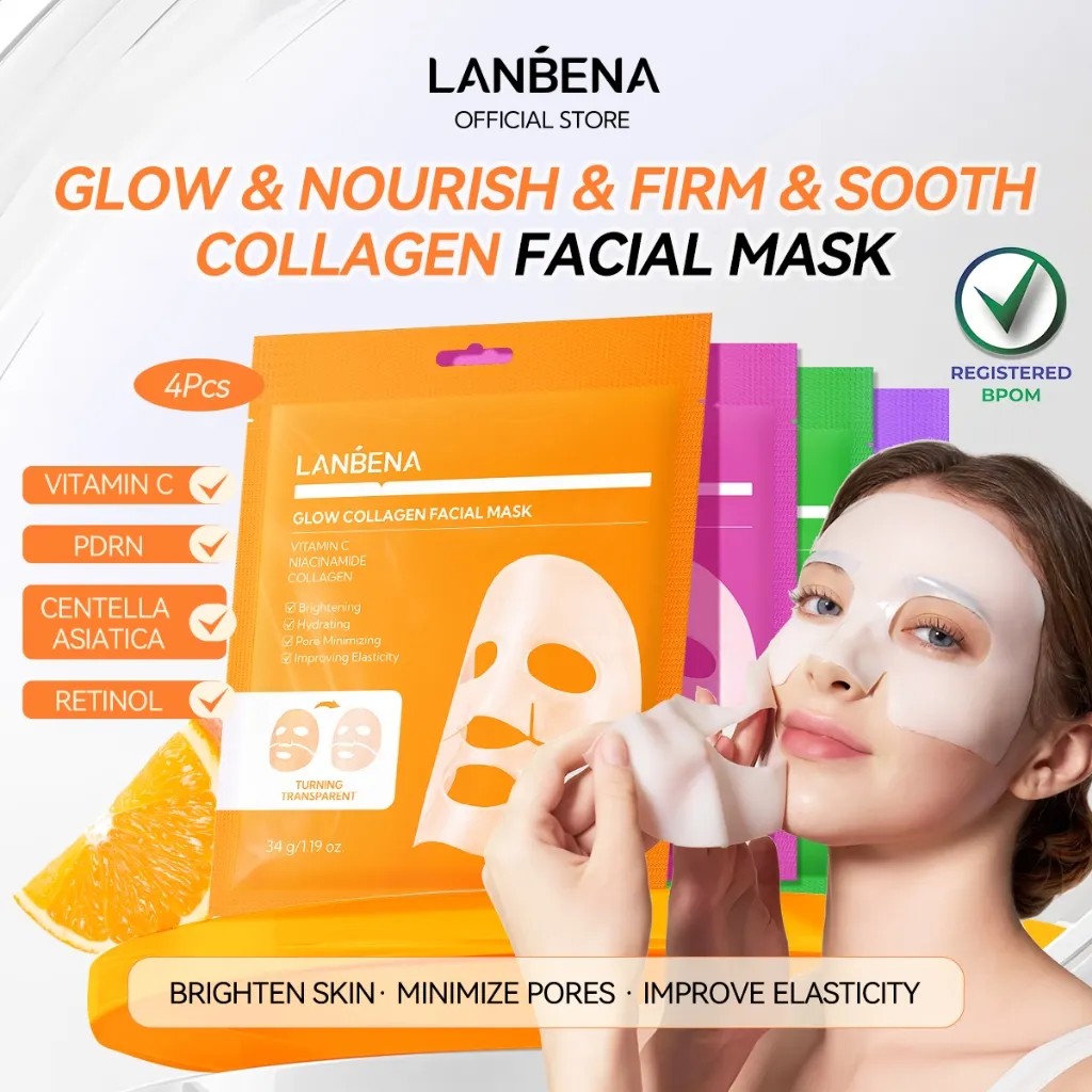 LANBENA Collagen Facial Mask 34g - Masker Wajah Glowing Pencerah Kulit Hydrogel Mask Brightening Moisturizing Perawatan Wajah