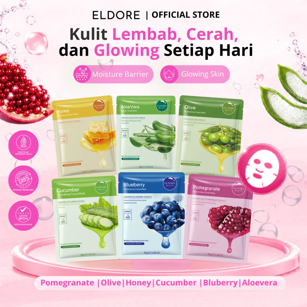 ELDORE Sheet Mask Facial Mask 30g - Masker Wajah Melembapkan Untuk Semua Jenis Kulit