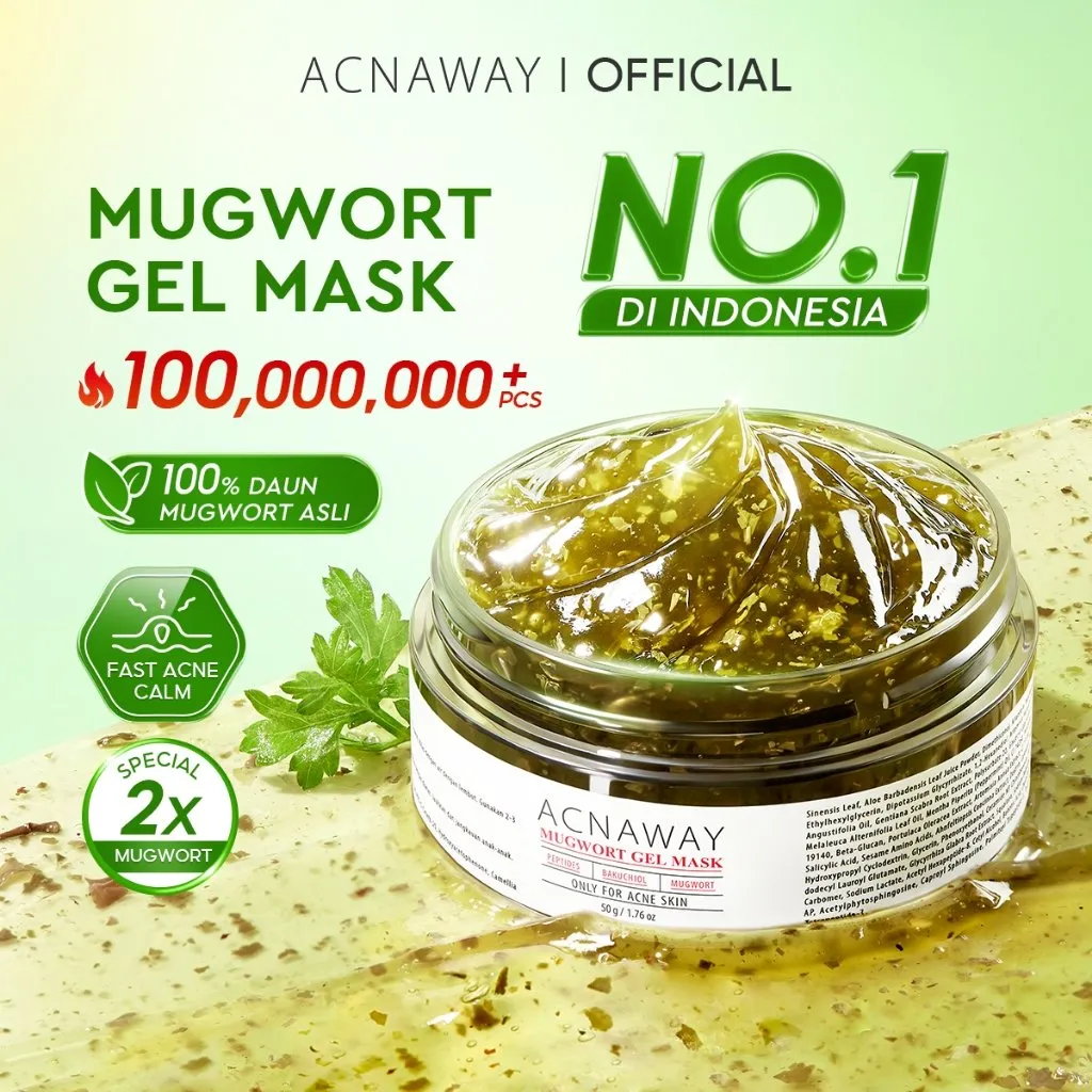 ACNAWAY Advanced Mugwort Gel Mask 50gr – Face Mask GelMasker Wajah untuk Kulit Berjerawat | Mencerahkan, Menghaluskan & Membersihkan Pori|Anti Kusam, Komedo & Minyak|Acne Skincare Brightening & Pore Care Masker Komedo Sleeping Mask Masker Acne