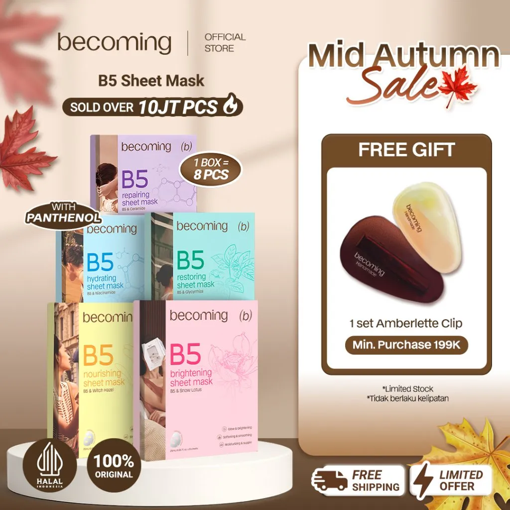 [BUY 7 GET 8] becoming B5 Sheet Mask 25ml with Panthenol | Bundle Isi 8pcs 1 Box | Masker Wajah