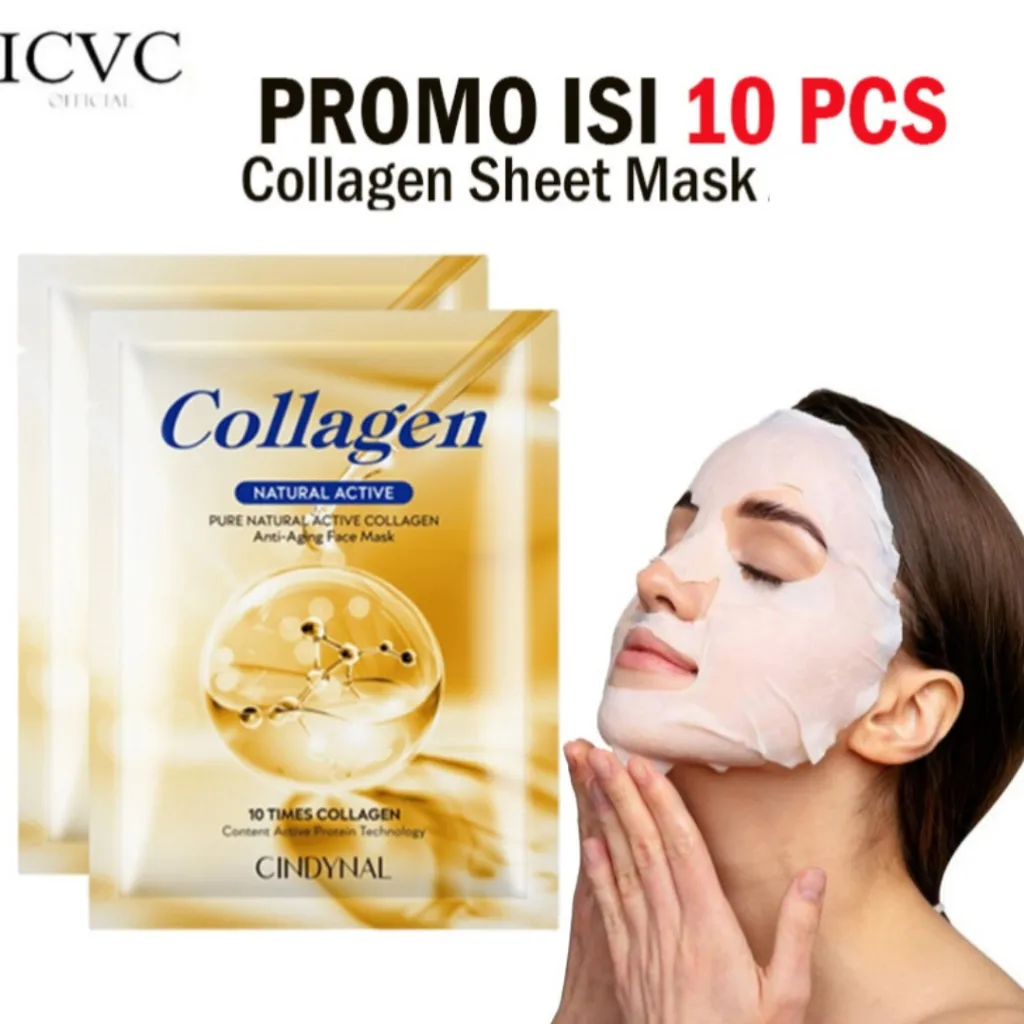 CINDYNAL Collagen Facial Sheet Mask – Masker Wajah Kolagen untuk Kulit Tampak Lebih Lembap, Halus & Cerah Alami
