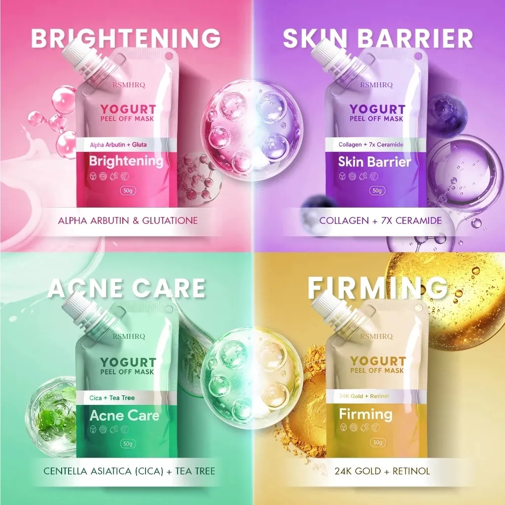 [BEST SELLER]RSMHRQ Yogurt Peel Off Mask - Masker Wajah Yogurt Collagen Glowing Brightening Acne Skin Barrier Firming Anti Aging | Masker Peel Off Pemutih Jerawat Ceramide Anti Penuaan Menjaga Skin Barrier 100g