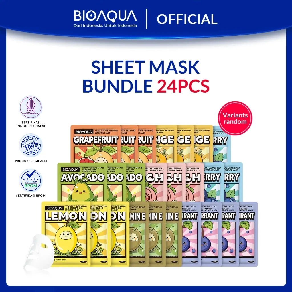 BIOAQUA Sheet Mask Paket Brightening Moisturizing Skin Care Hydrating Essence Face Mask Anti aging Masker Wajah Glowing Bpom