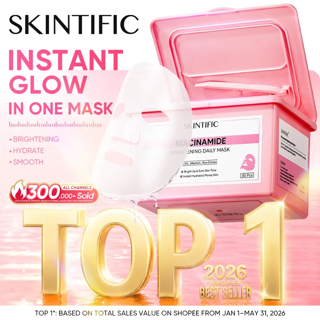 NEW SKINTIFIC Niacinamide Brightening Daily Mask 10-minute daily brightening treatment 30sheets | Hydrate skincare ton up dark spots masker mencerahkan wajah Glow sheet masker wajah komedo dan pori