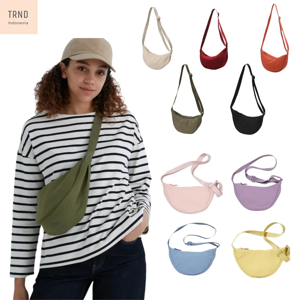 Tas Bahu Mini Bulat Wanita UNIQ Bahan Nilon Tas Selempang Sling Bag Half Moon Bag Tas Pangsit SB001