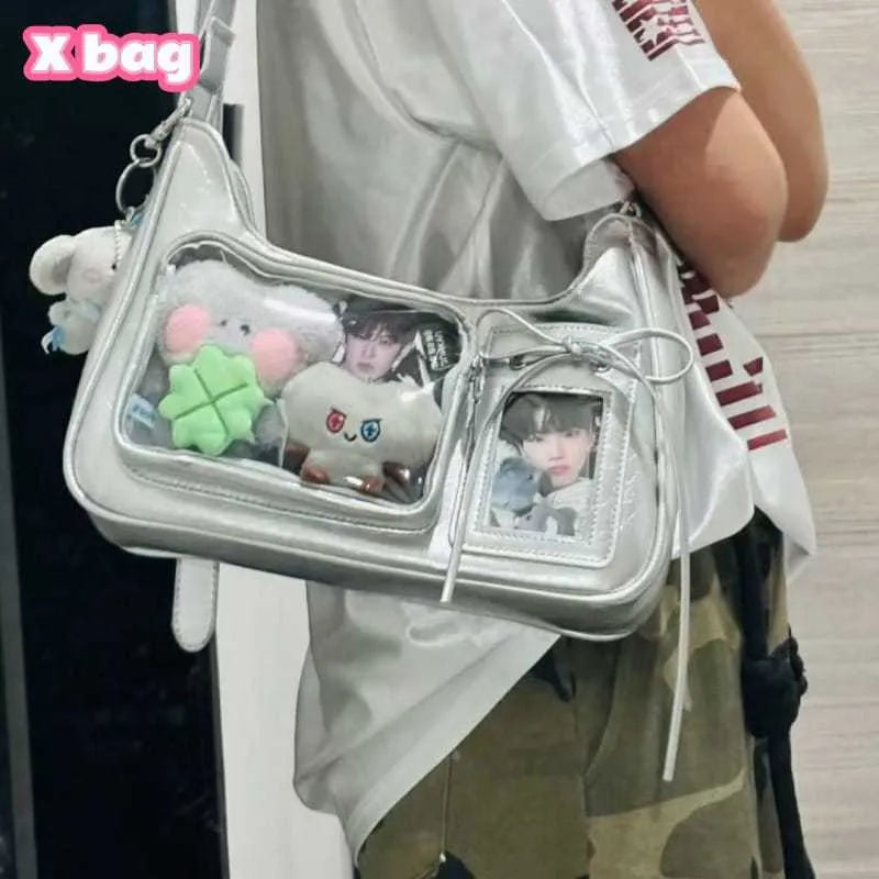Tas Shoulderbag Wanita Front Pocket Transparan -- Tas PVC Transparan Kpop Gaya Model Wanita Korea