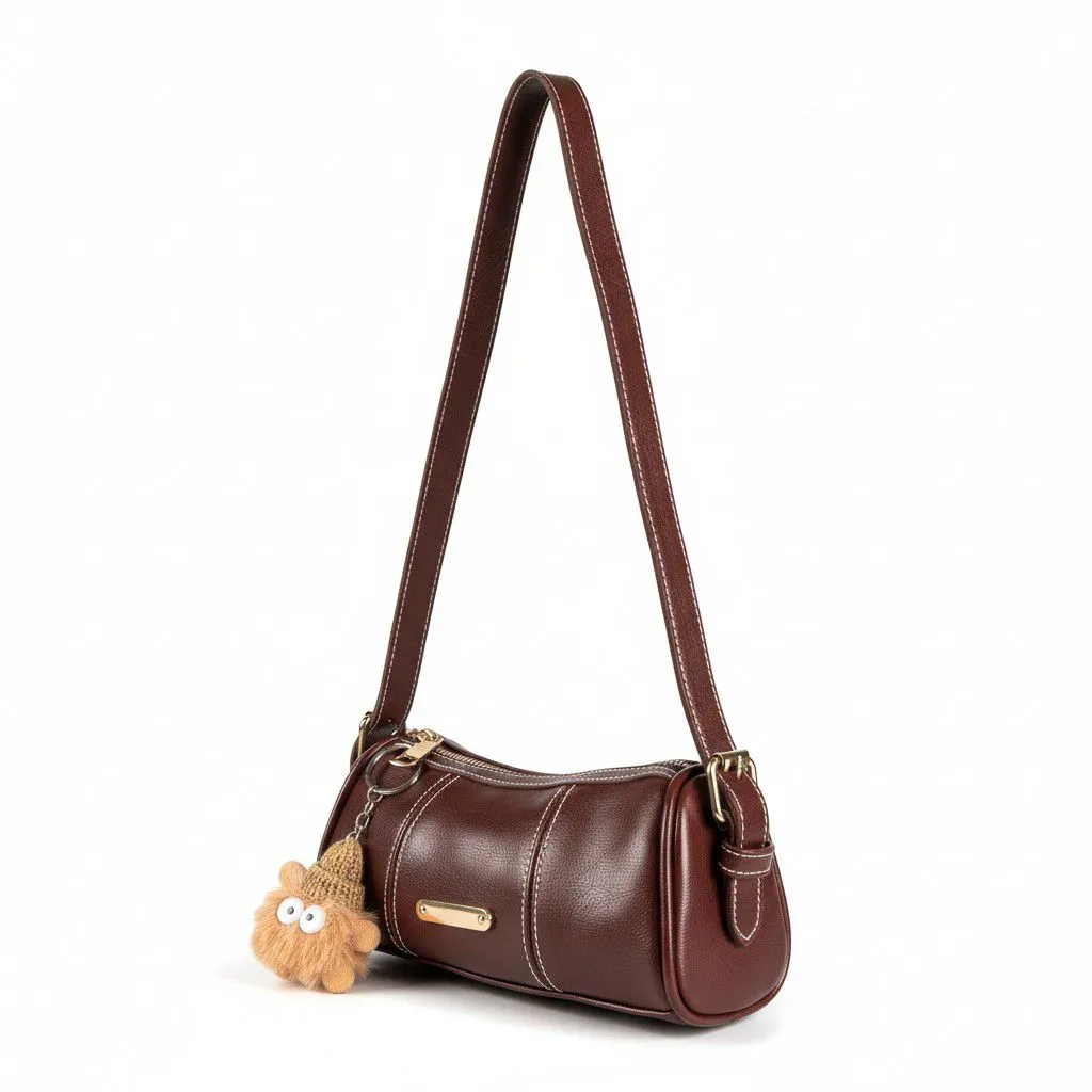 Shoulder Mini Bag Wanita Terbaru ASMERELDA Bahan Kulit Sintetis 1 ruang tas bahu simpel elegan terbaru dengan boneka lucu