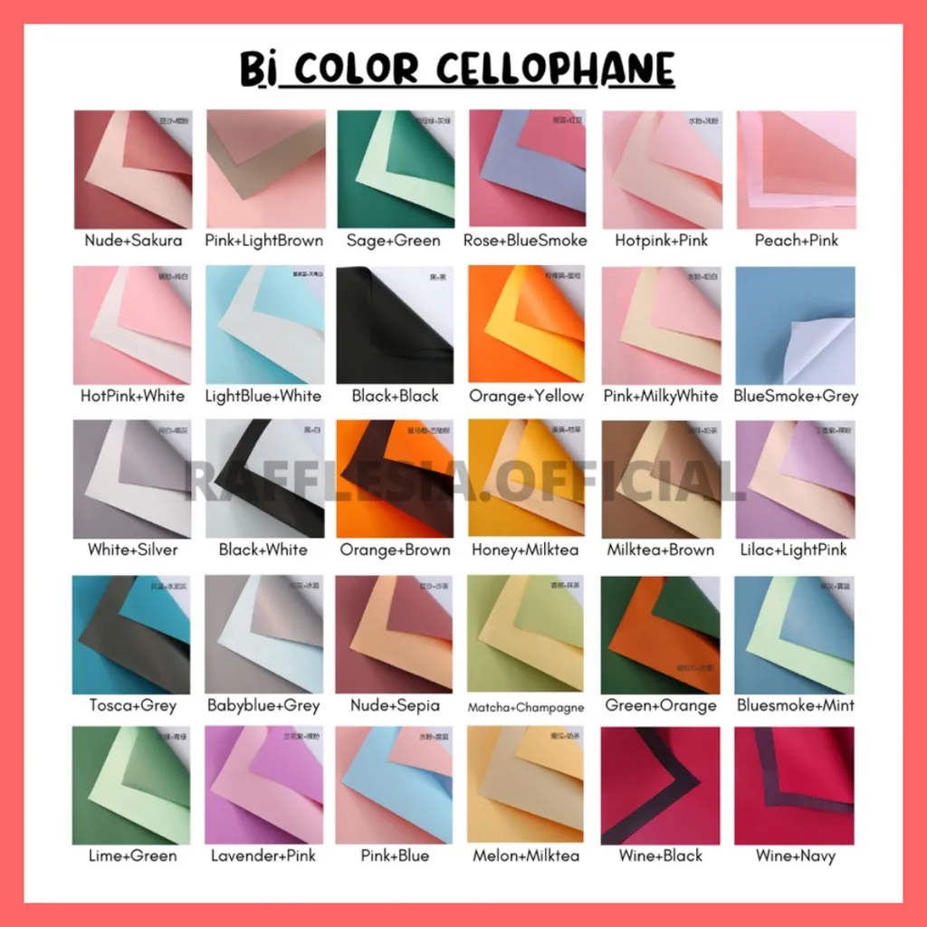 [5 LEMBAR] Flower Wrapping Bi Color Cellophane 60X60Cm Waterproof Kertas Bunga