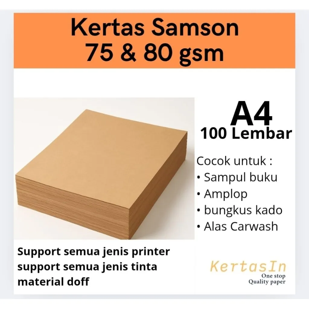 Kertas Samson Coklat 75 & 80 gsm – A4 Isi 100 Lembar – Untuk Nota, Bungkus, Craft & UMKM