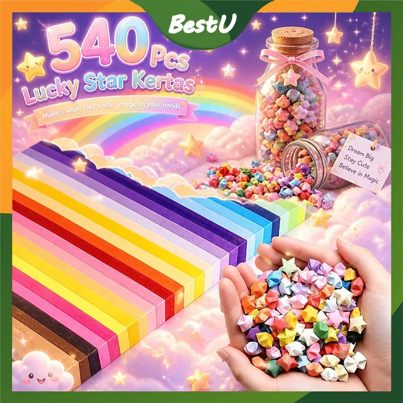 540Pcs Kertas Origami Bintang Warna Warni Origami Star Paper DIY Craft Crafting Stuff Colour Strip Paper
