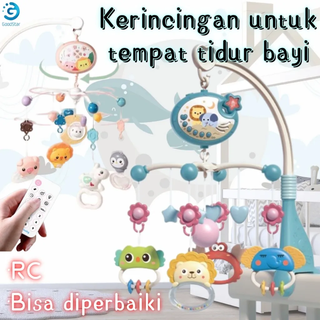 Good Star Mainan Bayi Lucu Bell Tempat Tidur Remote Control Rotary Proyeksi 0-12 Bulan Membujuk Bayi Gantungan Ranjang Anak Laki-laki Perempuan