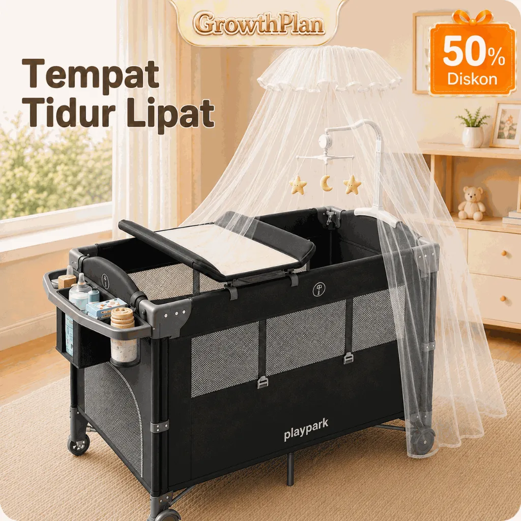 Box Bayi Tempat Tidur Bayi Ranjang Bayi Lipat 2 Lapisan Side Bed Bisa Buka Samping Gratis Kelambu Mainan Bayi