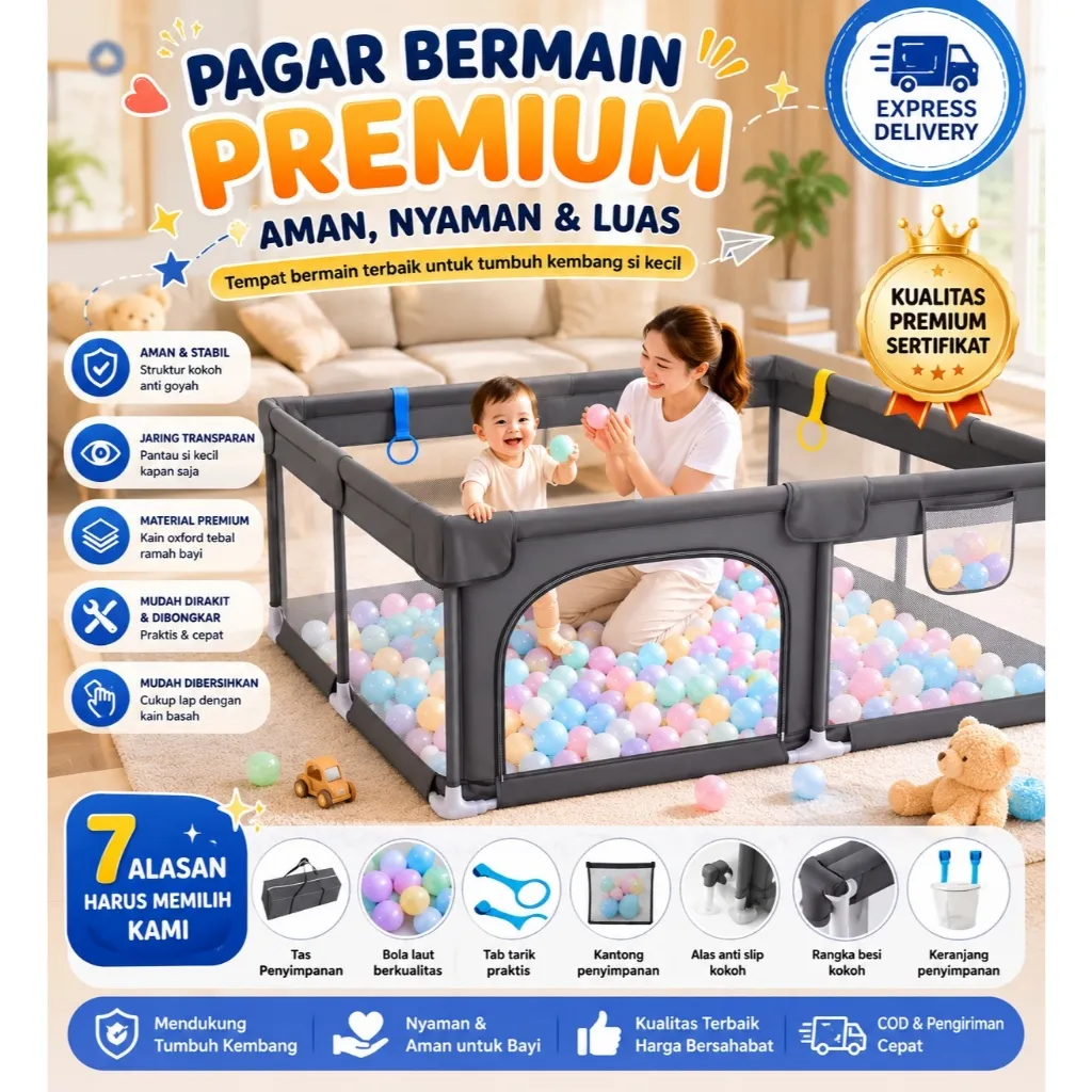 Pagar Bayi Bermain Pembatas Kasur Pagar Mainan Anak Playground Anak pagar kasur pengaman bayi pagar bayi