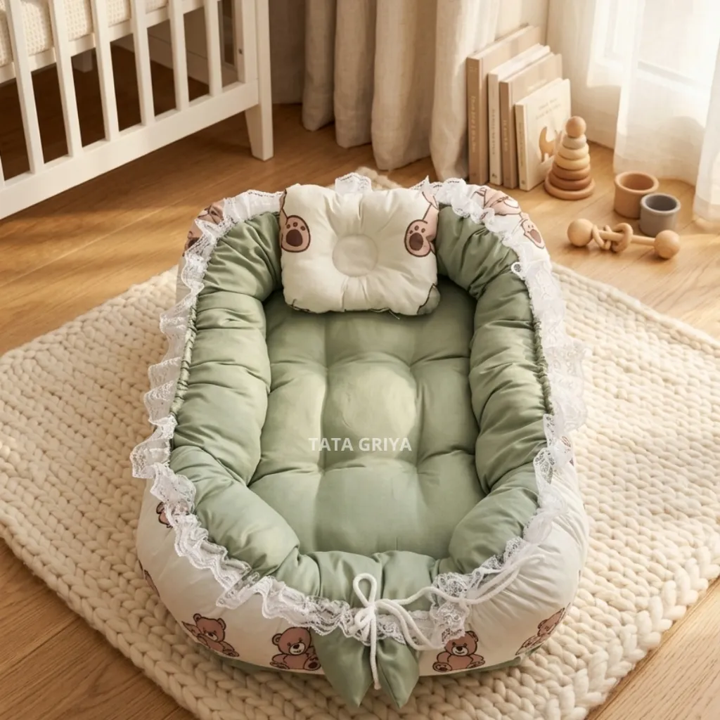 Kasur Bayi Newborn Premium Jumbo, Tebal & Aestethic Sofa Bayi Set Kelambu Free Bantal Untuk Kado Anak Bayi Laki-laki/Perempuan Kelambu Nyamuk