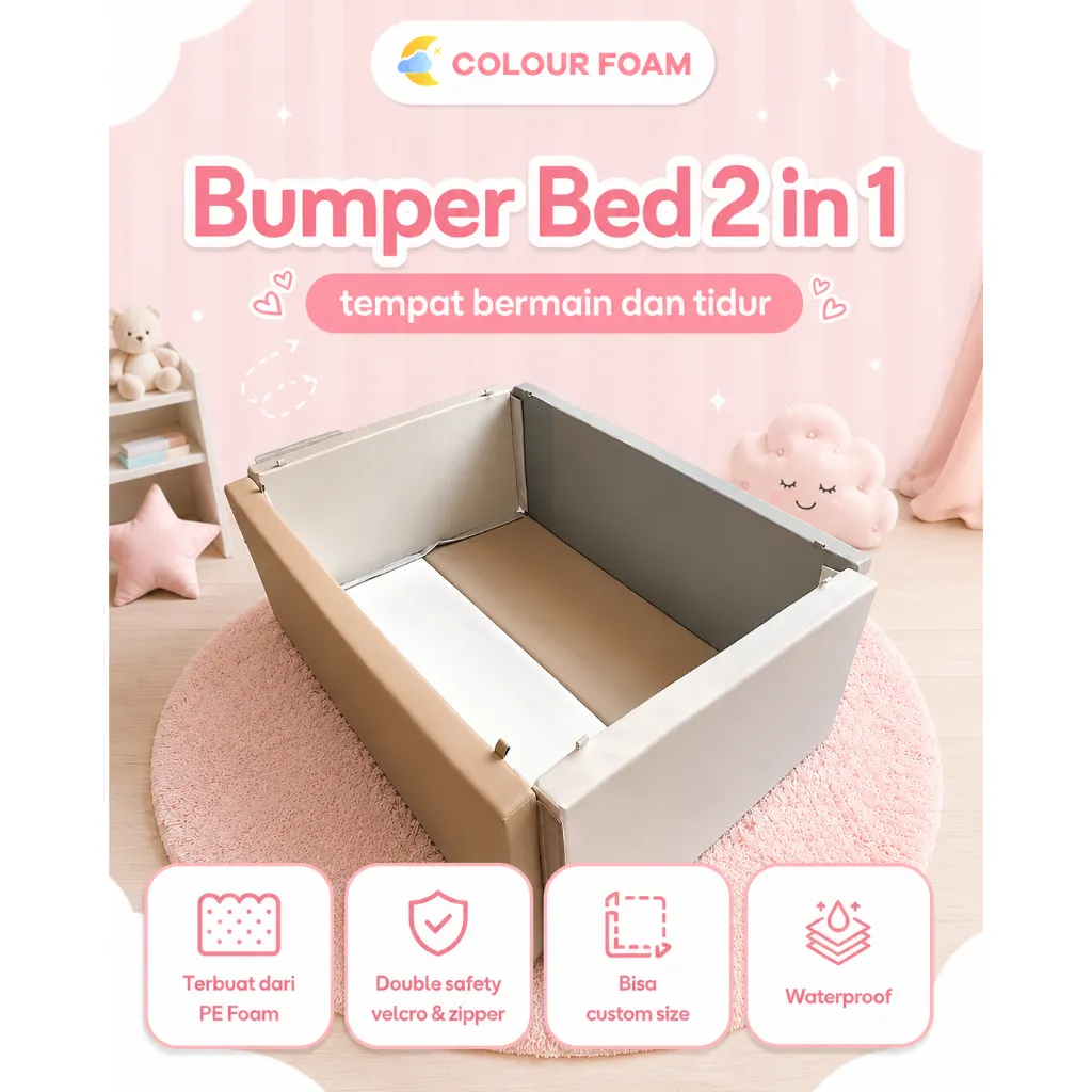 Bumper Bed Playmat 2 in 1 - Colour Foam - Tempat Tidur Anak - Box Bayi - Pagar Bayi