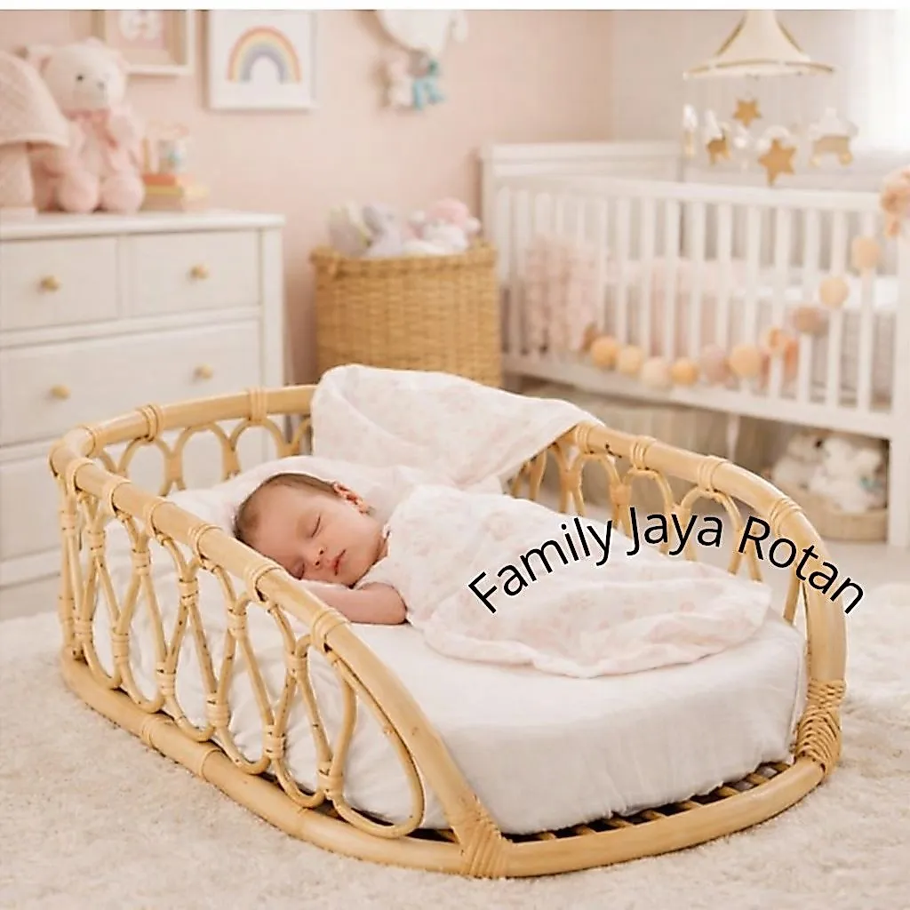 tempat tidur anak rotan lengkap dengan kasur/keranjang tidur bayi dipan