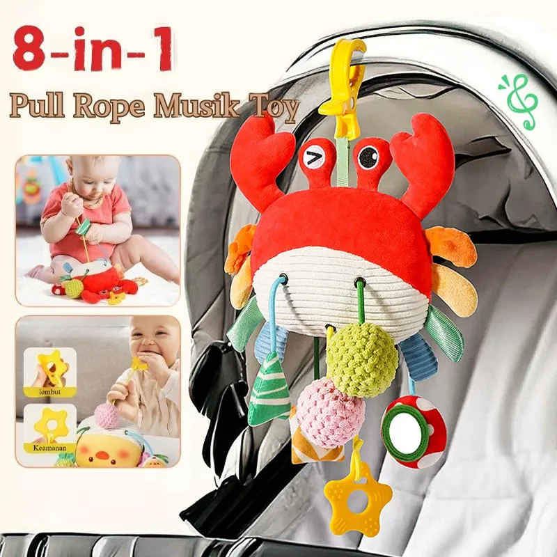[Local Delivery] Kepiting tarik rattle teether bel tempat tidur kereta dorong bayi mainan 8in1 kerincingan liontin mainan Musik Toy yang menenangkan bayi