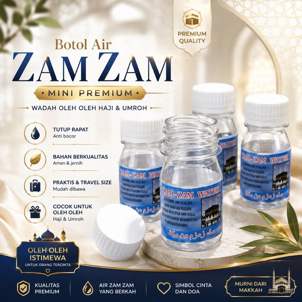 Botol Air Zam-Zam Kosong 80 Ml Isi 25 Pcs | Botol Zam-Zam | Oleh Oleh Haji Dan Umrah | Paketan Oleh Oleh Haji Dan Umroh