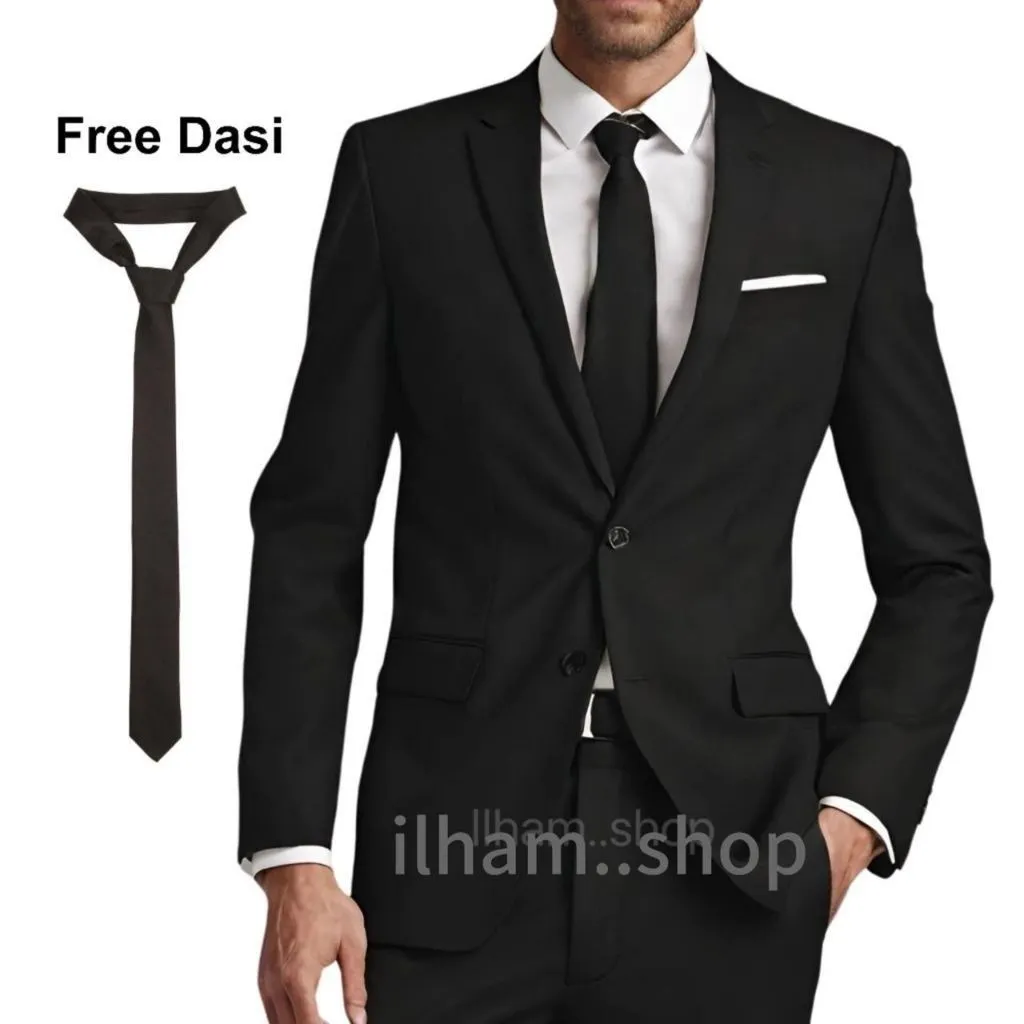 Jas Blazer Pria Hitam Slimfit Formal Free Dasi Untuk Wisuda Pernikahan S M L XL XXL