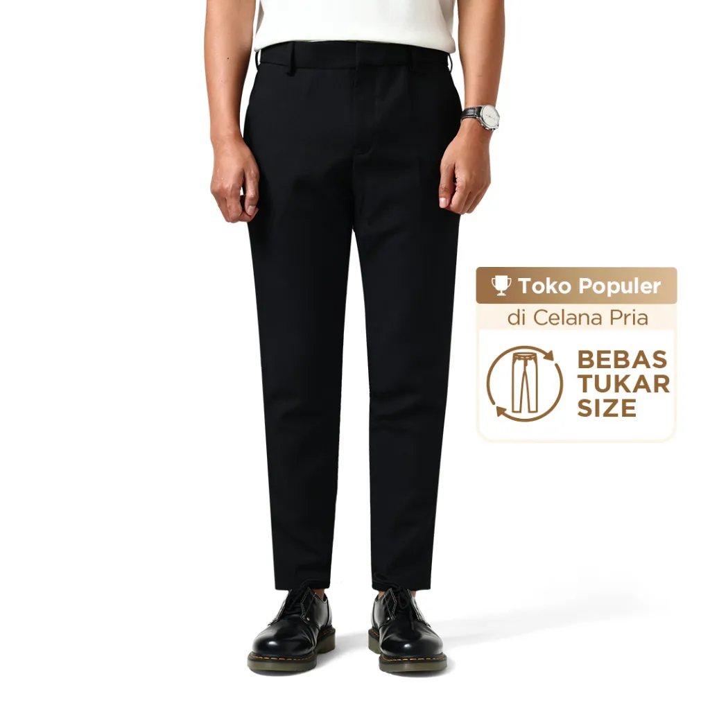 Froyemul DEEP BLACK TROUSERS | Celana Bahan Pria Slim Fit | Formal, Casual & Smart Casual for Daily Wear