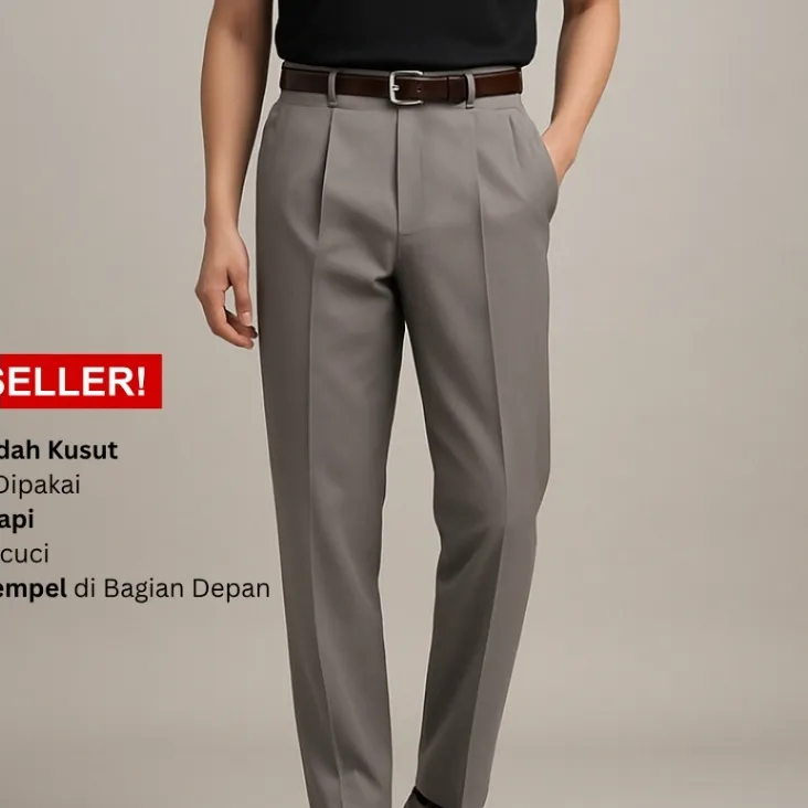 Amee Fashion Celana Formal Pria Regular Fit High Twis Anti Kusut untuk Kerja dan Acara Resmi