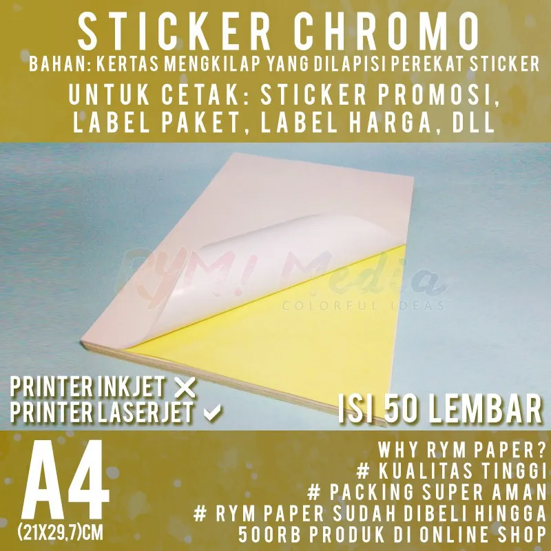 Sticker Chromo A4 isi 50 lembar / Kertas Stiker Glossy Mengkilap A4