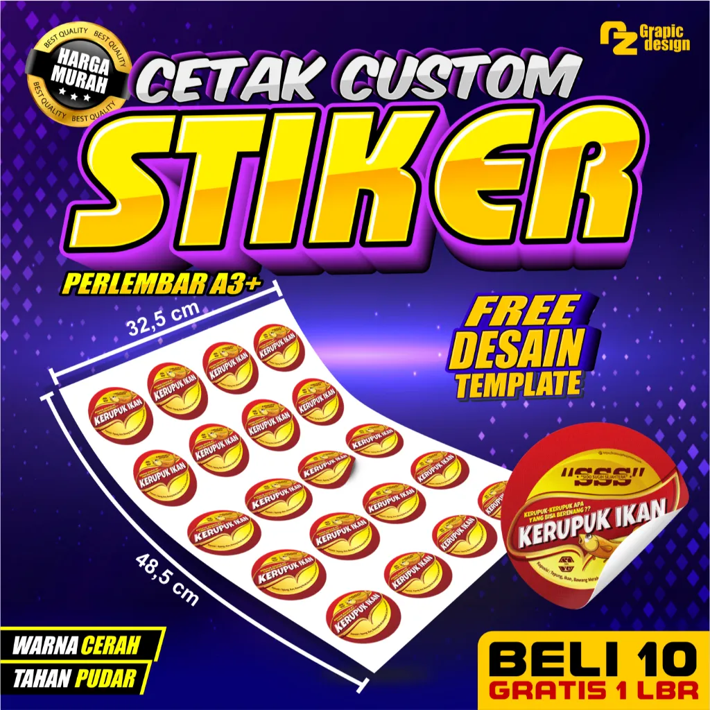 CETAK STIKER CHROMO CUT A3 MURAH / CETAK STIKER LABEL KEMASAN MAKANAN MINUMAN ONLINESHOP MURAH