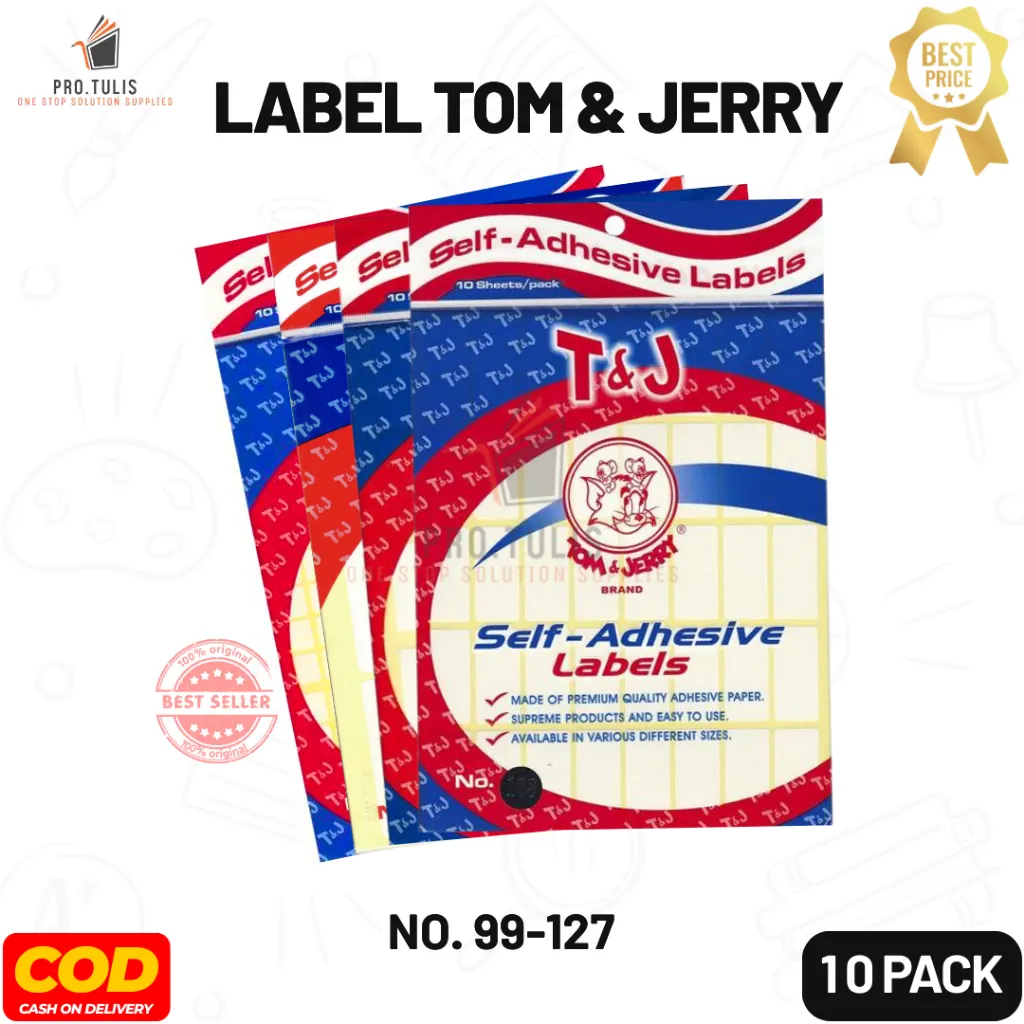 (10 PACK isi 100 LBR) Label TOM & JERRY STICKER LABEL TEMPEL PUTIH T&J LENGKAP SEMUA UKURAN No.97-133 Kertas Self Adhesive