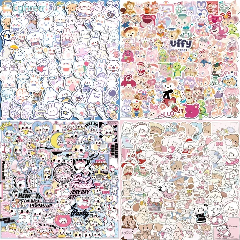 Eeghrerr 100PCS Stiker Hewan Kartun Lucu Stiker Anak Kucing/Stiker Kelinci Stiker Tahan Air