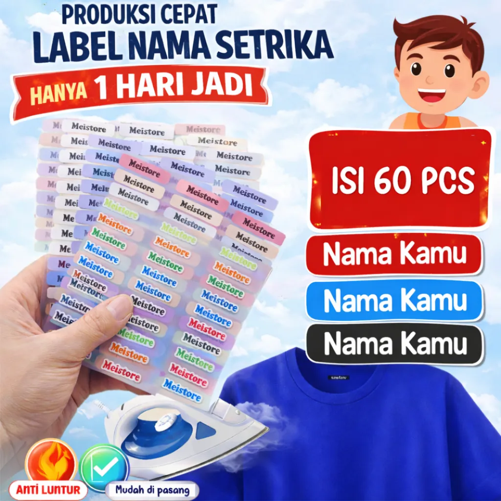 LABEL Nama Baju Anak Setrika - Anti Luntur, Tahan Cuci, Tanpa Jahit Tanpa Po