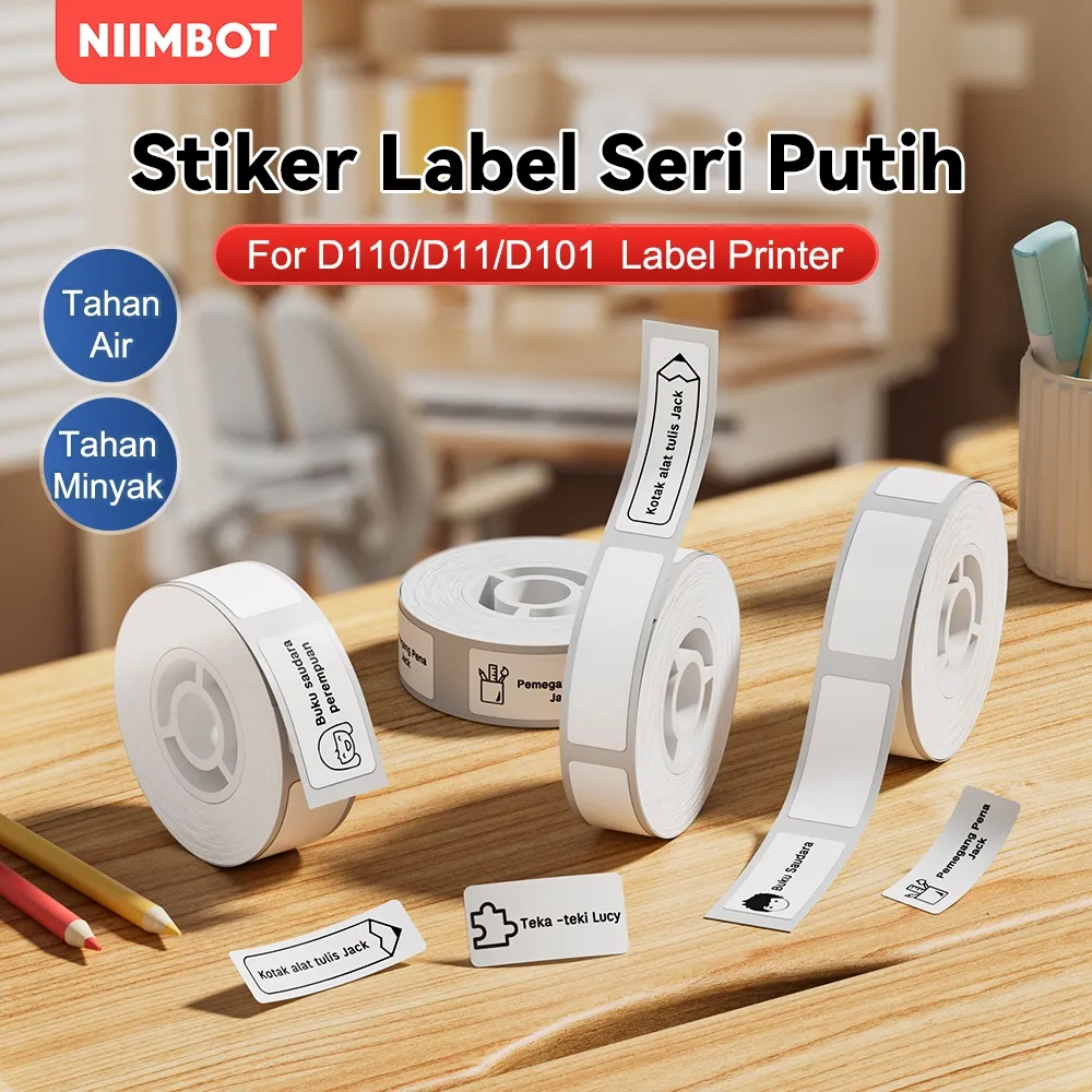 NIIMBOT D11/D110/D101 Thermal Stiker Label Putih Tahan Air Anti-Minyak Anti-Gores