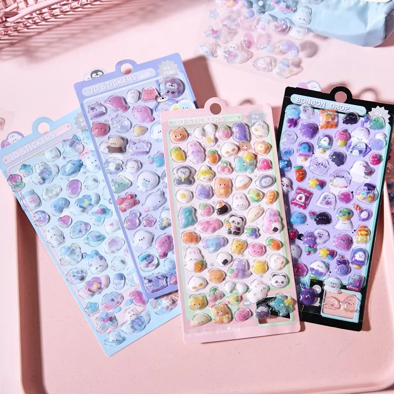 1Stiker 3D Relief Hewan Yang Imut Mengilap Bahan PVCanti Air Hias Journal Scrapbook Jadi Lebih Hidup
