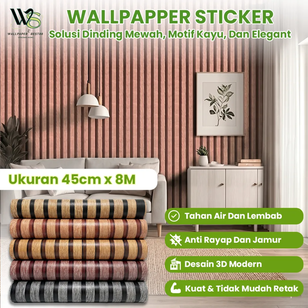 Best Wallpaper Stiker Dinding Elegan Panel Motif Kayu 7M X 45Cm