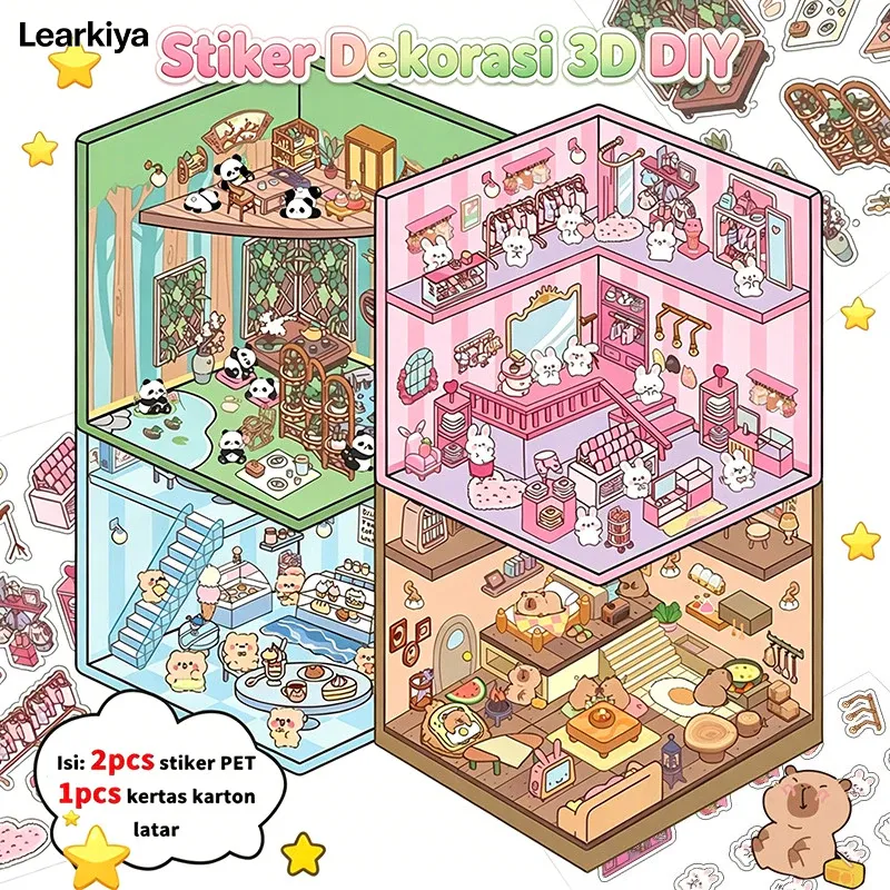 Learkiya Stiker 3D Pemandangan DIY Dekorasi Mainan Anak Kreatif Premium Lucu Viral