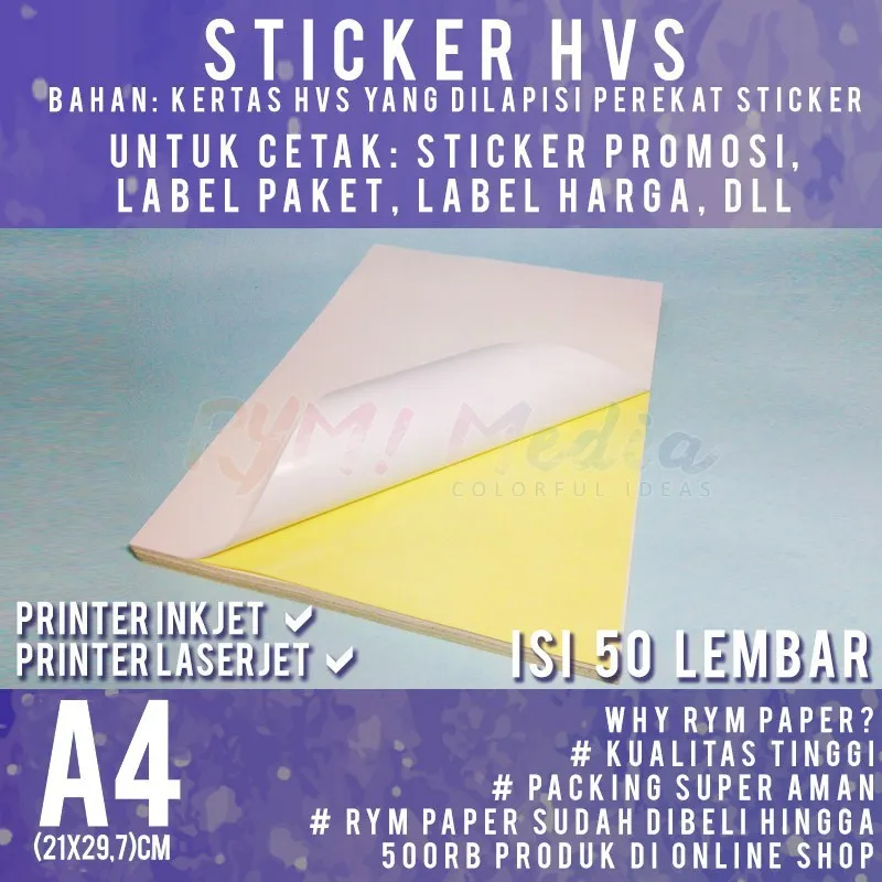 Sticker HVS A4 isi 50 lembar / Kertas Stiker Inkjet Doff Matte A4