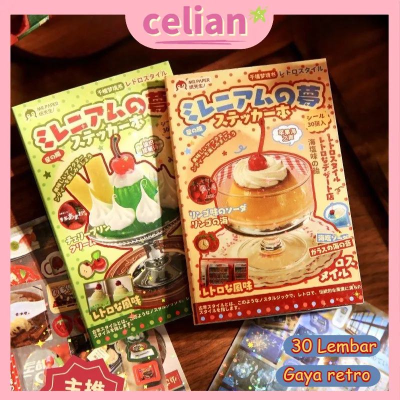 [30 Lembar] Stiker Makanan Mini Bergaya Retro Jepang / Stiker Kartun Jepang Lucu / Stiker Holografik / Paket Stiker Estetika / Dekorasi Jurnal