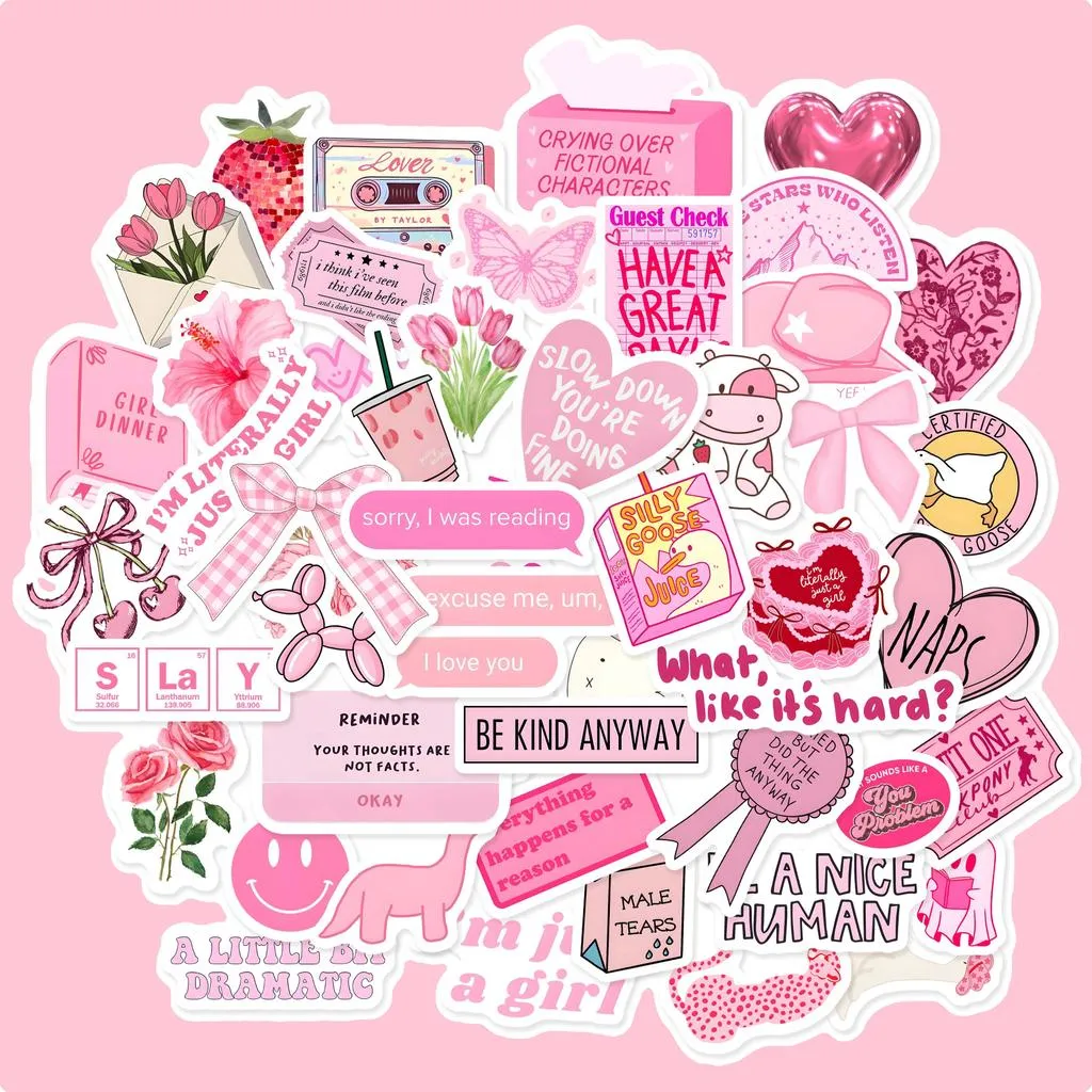 Cute Pink Vibes Sticker Set 50 PCS ST111 AESTETIK PINKY LUCU